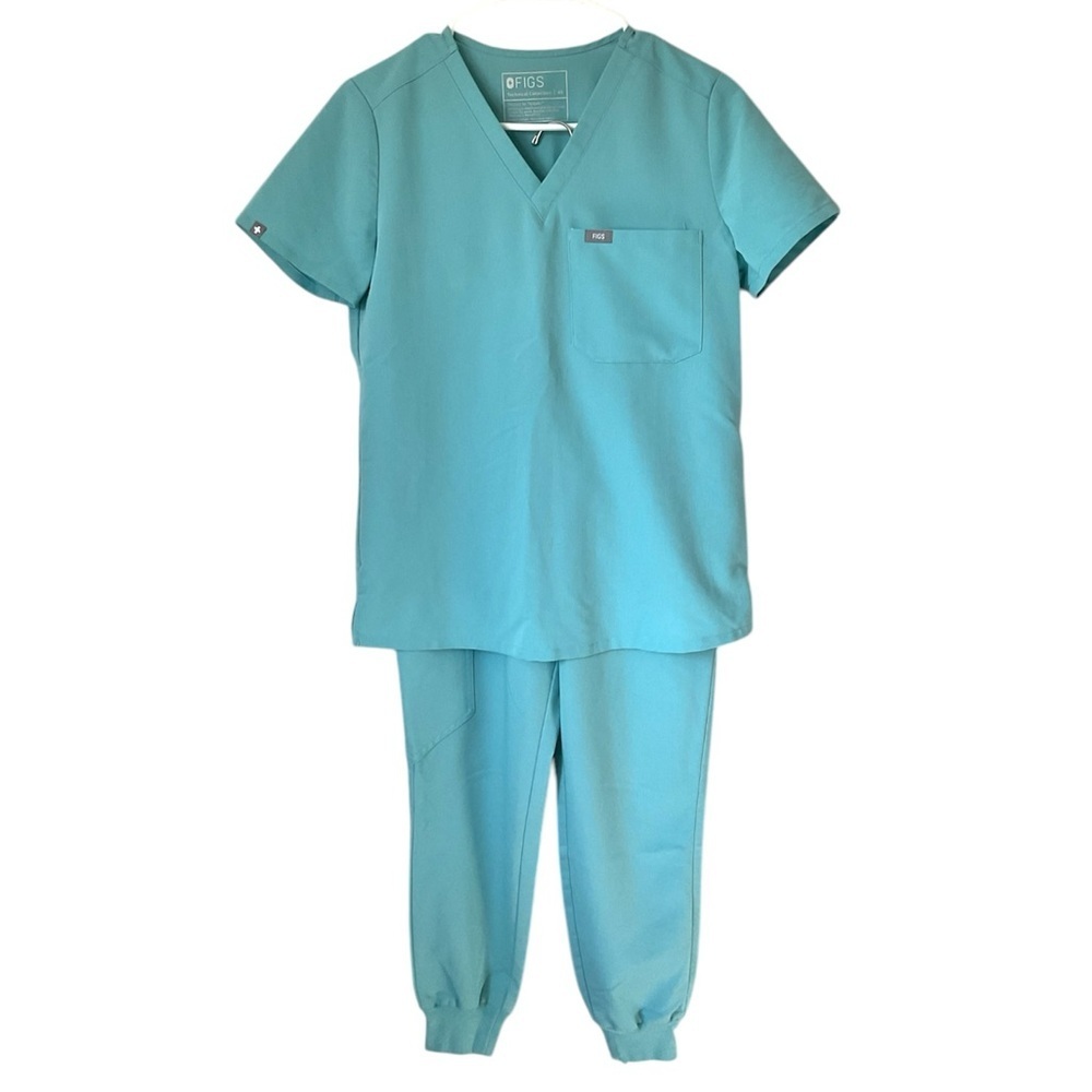 Figs Aqua Blue Set Zamora Joggers Catarina Top Size XS